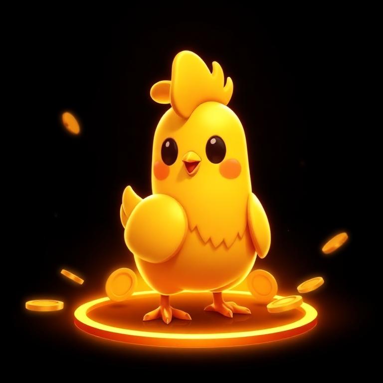 Cartoon golden chicken character on a glowing platform, chicken arcade game thumbnail