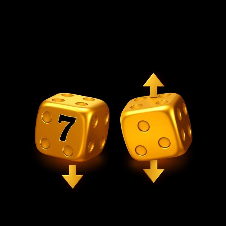 Golden dice with an upward arrow, thumbnail for the 7 Up dice game